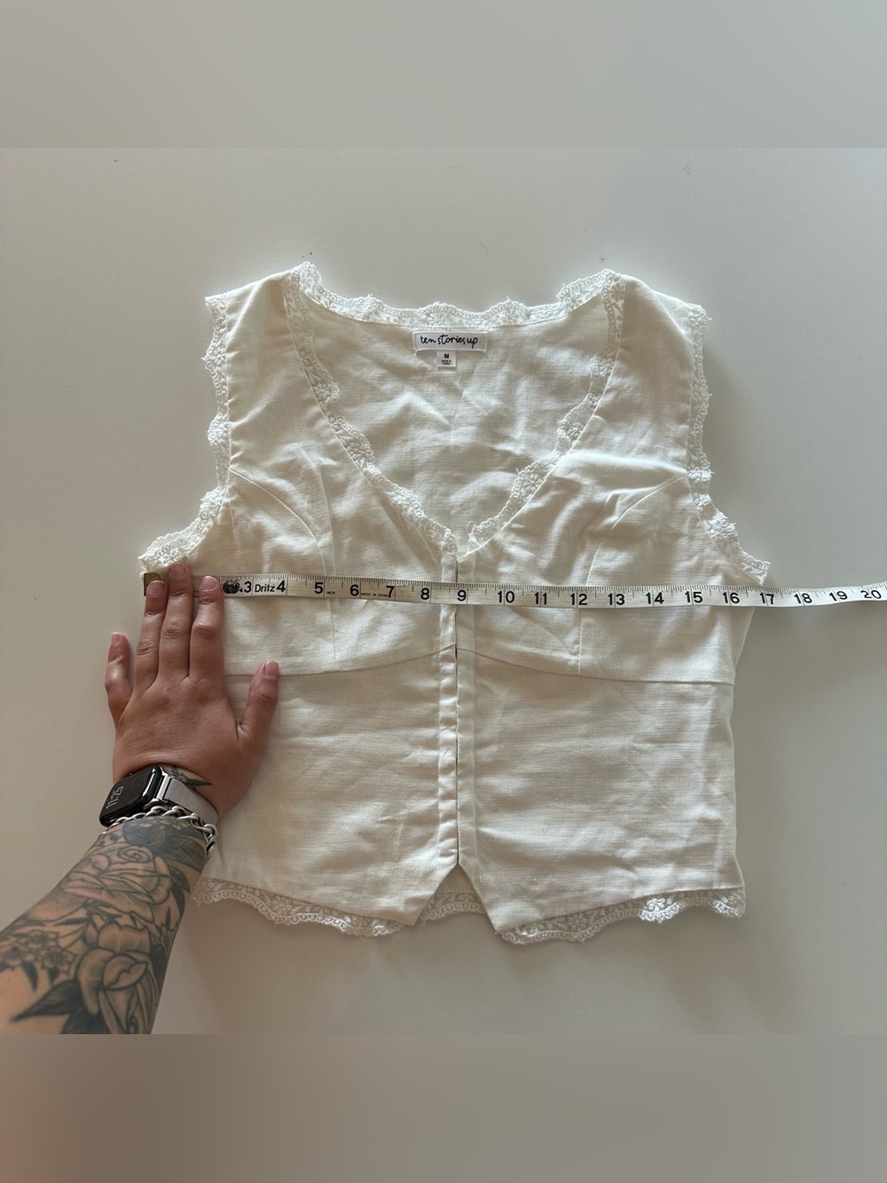 Ten Stories Up Cottagecore Lace Bustier Corset Vest White Hook Eye M - Picture 2 of 6